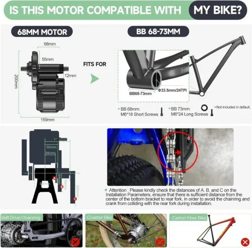 Kit conversión de bicicleta eléctrica de accionamiento medio 750W 48V – 100MM (Display: EKD01) [Bafang]