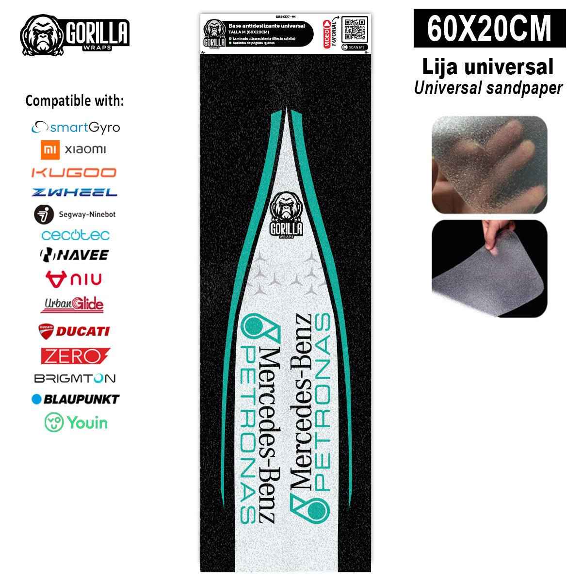 Base antideslizante universal Mercedes Petronas - Talla M - 60x20cm (Xiaomi, Smartgyro, Kukirin, Ninebot, Niu, Kaboo, Teverun) [Gorilla]