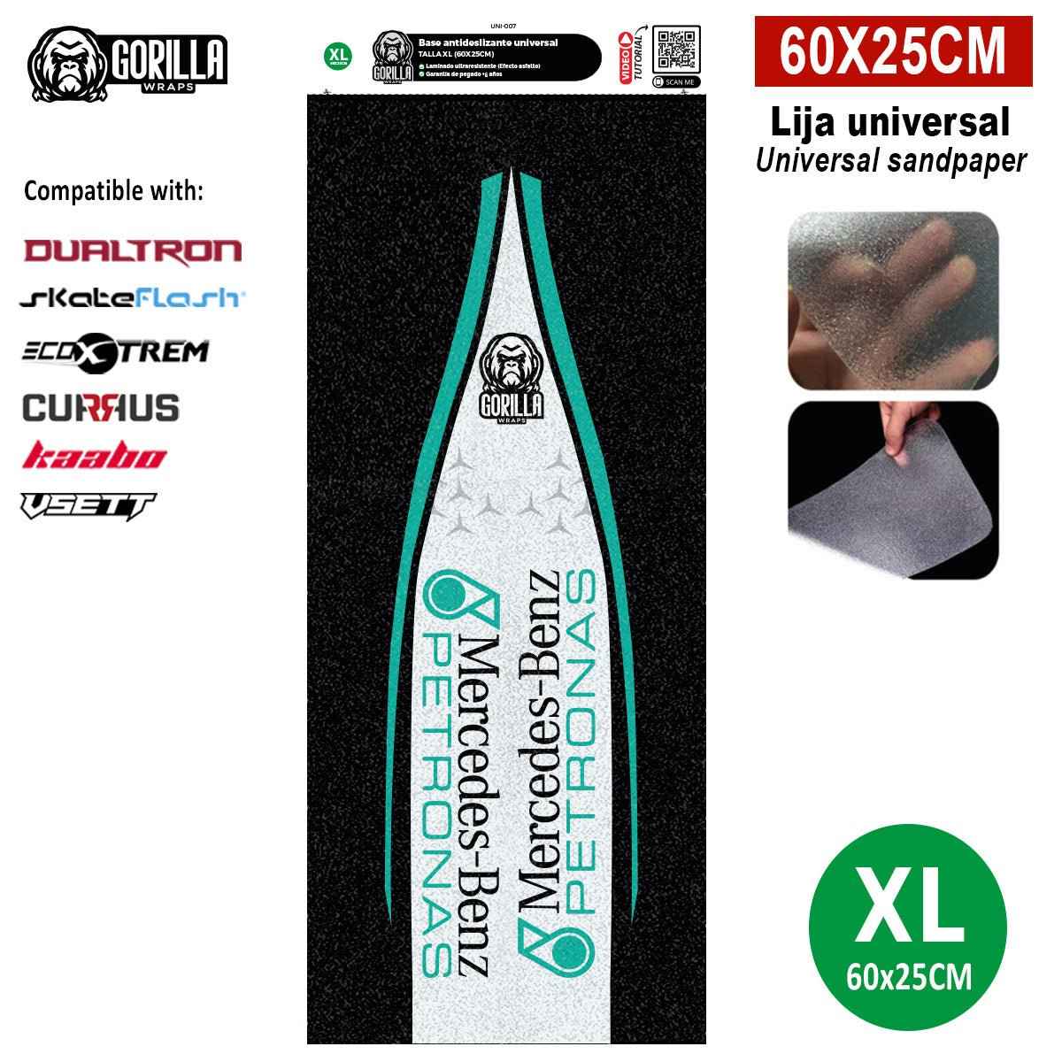 Base antideslizante universal Mercedes Petronas - Talla XL- 60x25cm (modelos Dualtron, Skateflask y similares) [Gorilla]