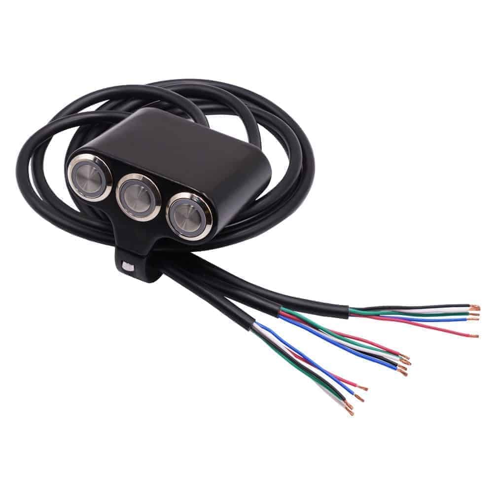 Botonera triple (2 interruptores + pulsador) para patinete eléctrico y bicicletas (Conector SM incluido) - EscootersMobility
