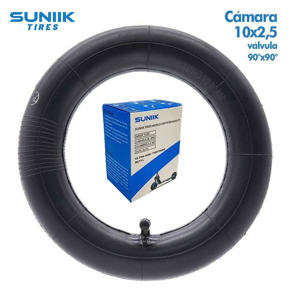 Cámara de aire 10x2,5 Válvula 90ºx90º SUNIIK - EscootersMobility