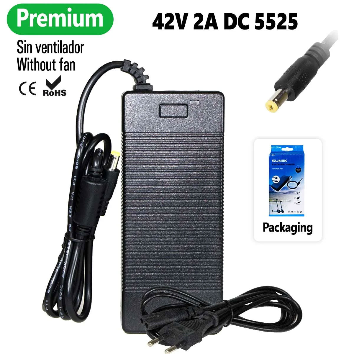 Cargador premium 42V 2A (conector DC5525) [Suniik] - EscootersMobility