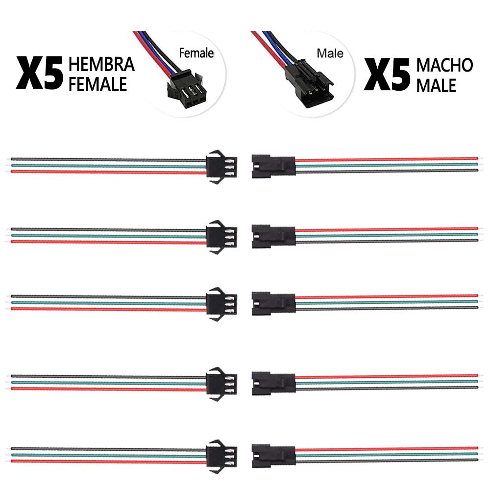 Conector SM 3 pines con cable 22 AWG - 5M/5H (pack 10 unidades) - EscootersMobility