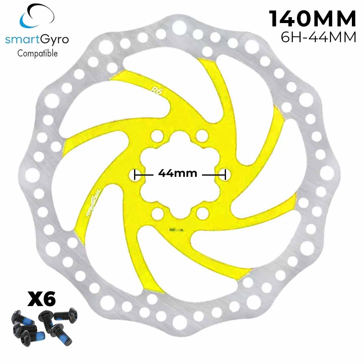 Disco de freno 140mm amarillo (Smartgyro / Kugoo y similares) - Dentado (6H - 44MM) - EscootersMobility