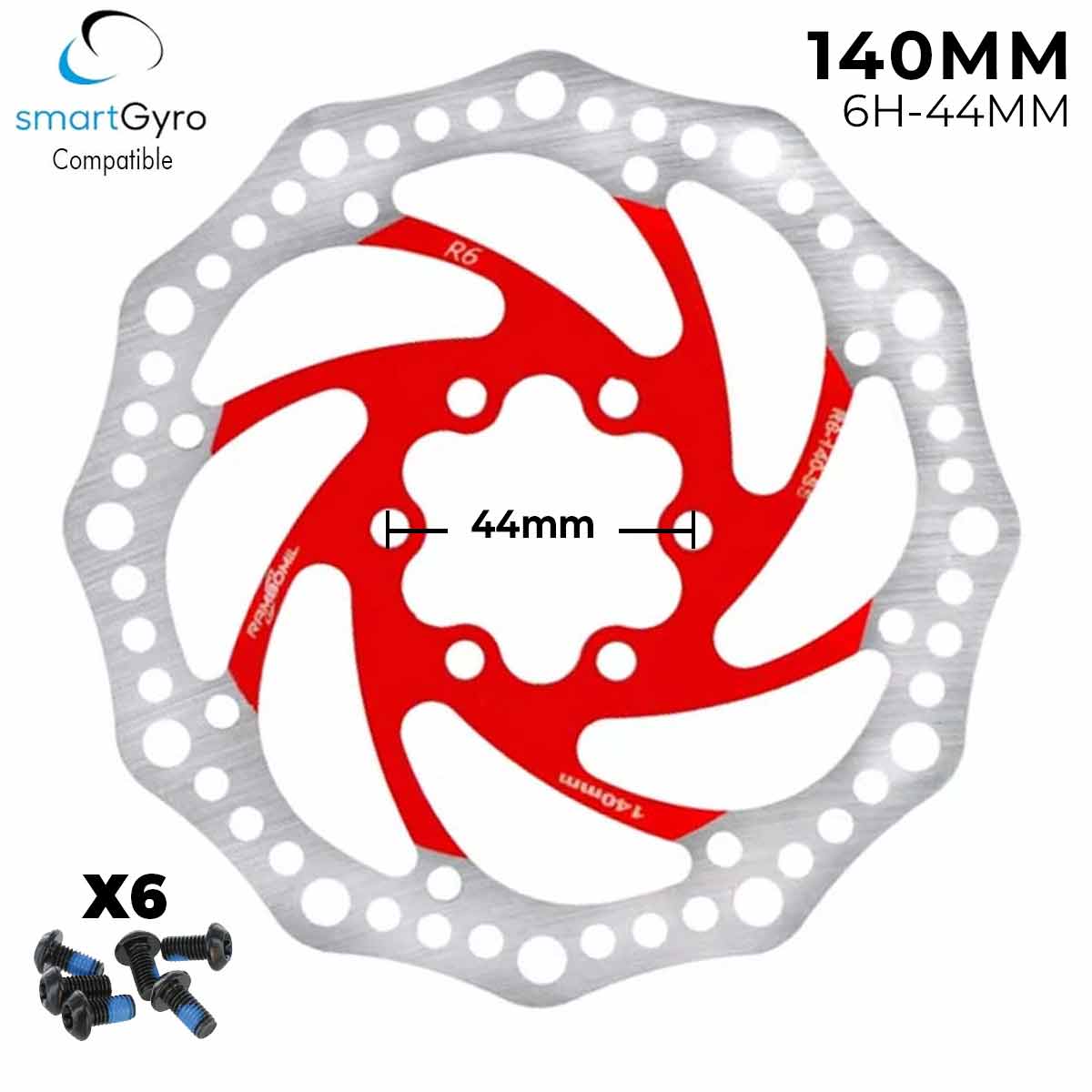 Disco de freno 140mm rojo (Smartgyro / Kugoo y similares) - Dentado (6H - 44MM) - EscootersMobility
