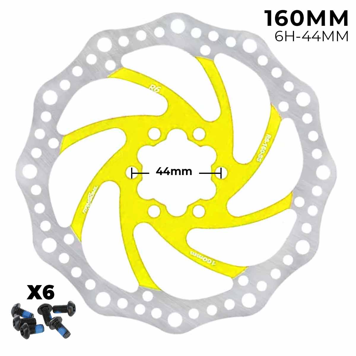 Disco de freno 160mm amarillo - Dentado (6H - 44MM) - EscootersMobility
