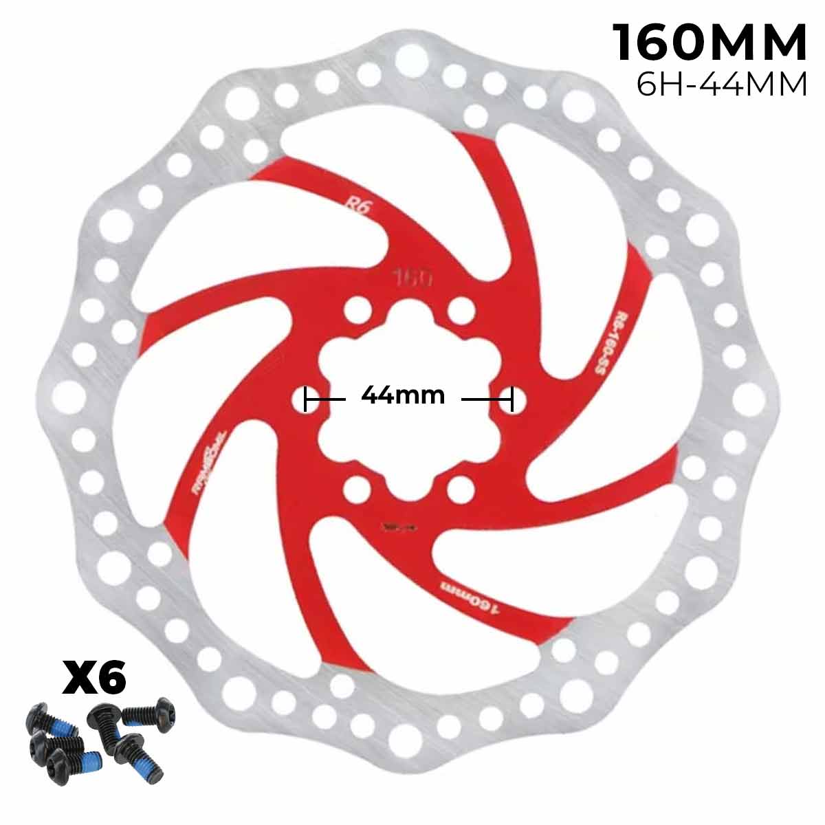 Disco de freno 160mm rojo - Dentado (6H - 44MM) - EscootersMobility