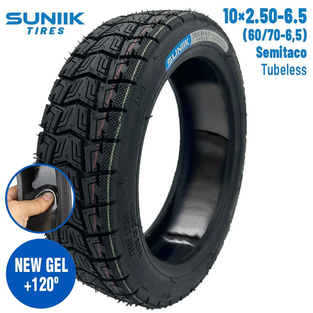 Neumático con gel antipinchazo 10x2,5 - 6,5 Semitaco [Suniik] - EscootersMobility