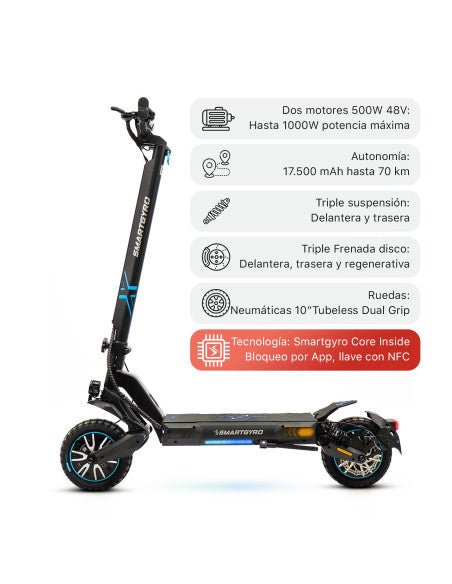 Patinete eléctrico smartGyro Crossover Dual MAX 2 LR Certificado - EscootersMobility