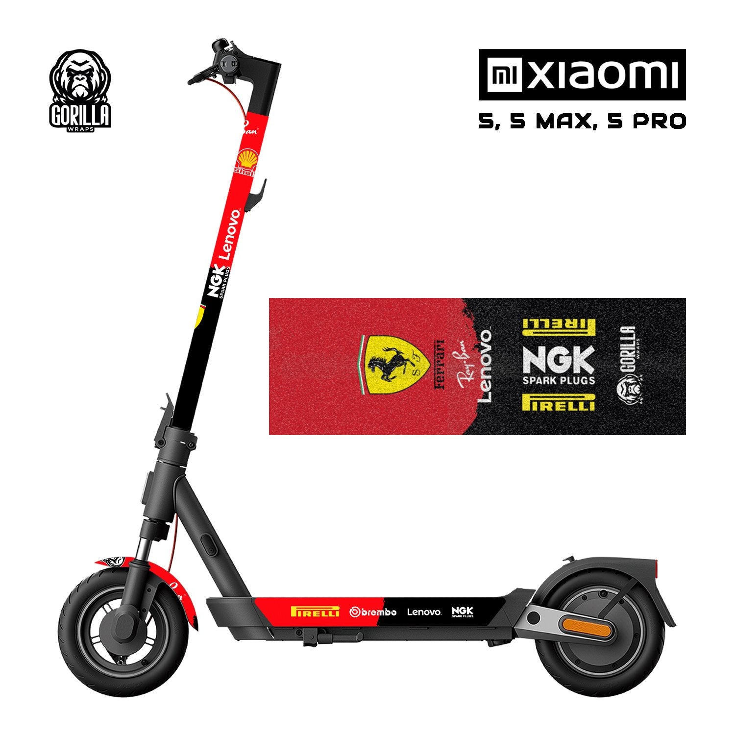 Vinilo Ferrari con base antideslizante para Xiaomi 5 / 5 PRO / 5 MAX  / 4 PRO 2 GEN para patinetes eléctricos | Repuestos y accesorios